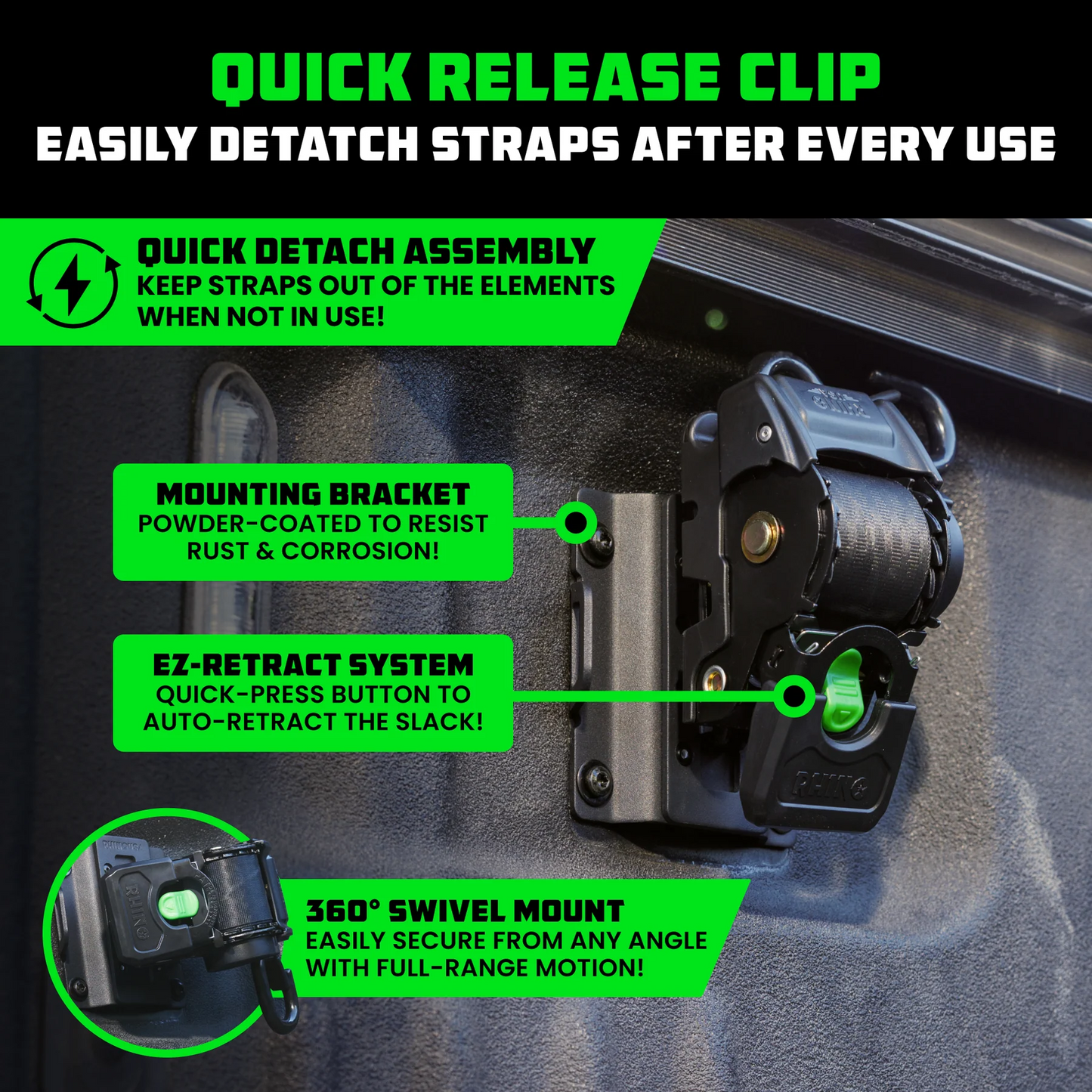 Bed-Mounted Retractable Ratchet Straps (Ford Trucks)
